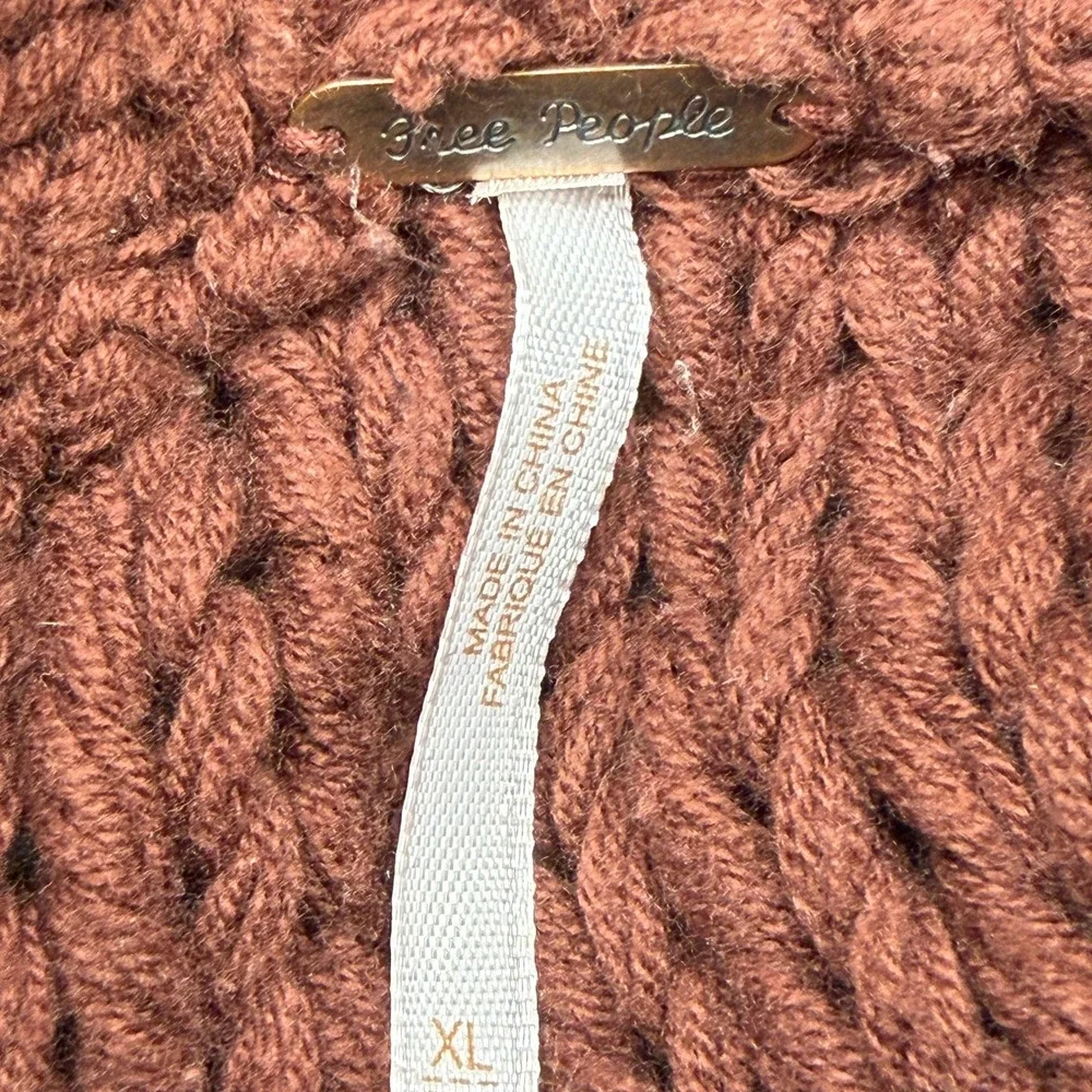 Free People Sweater Women XL Brown Chunky Knit Mock Neck Cropped OB995519